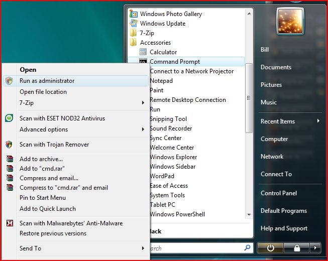 Windows 7 Right Click, Run as Administrator